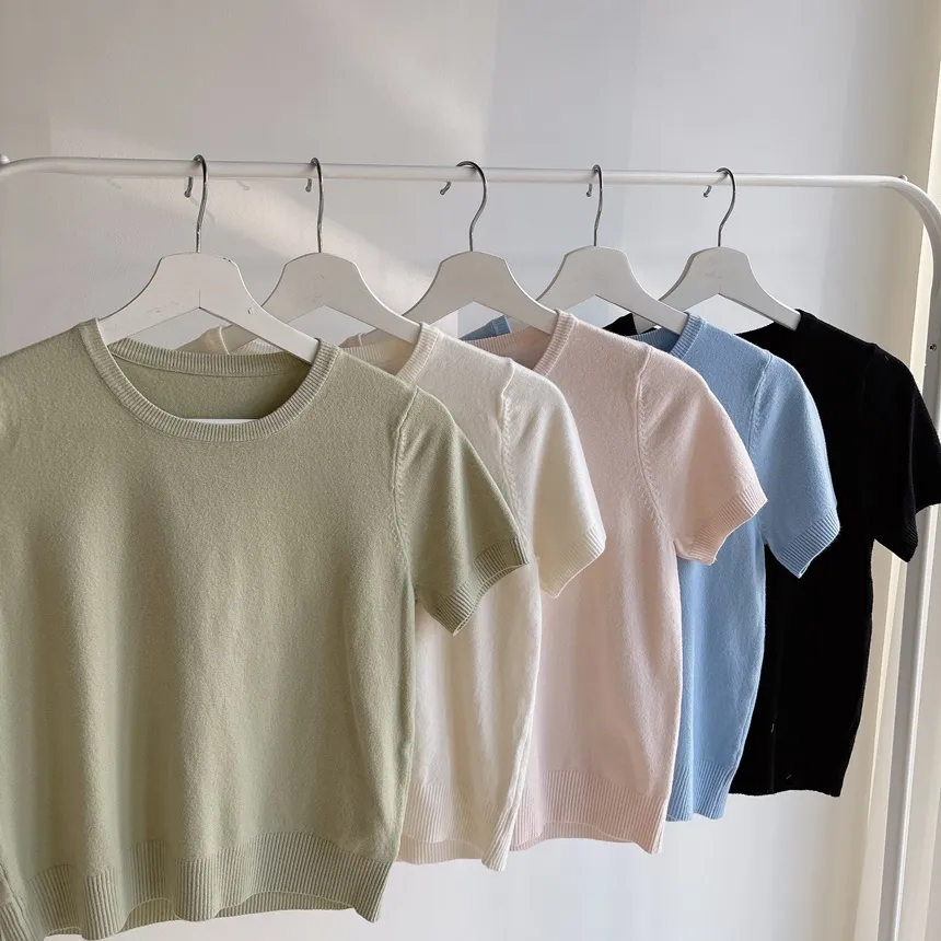 ラウンドネックベーシック半袖無地アンサンブルカーディガンニット | mirangmirang | 詳細画像41