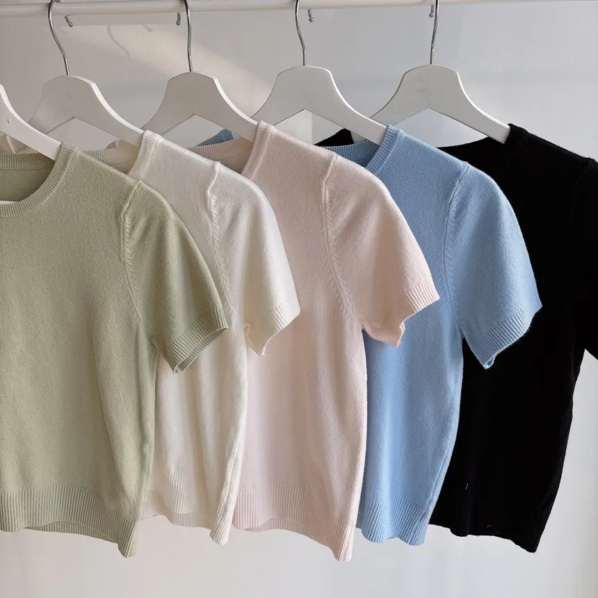 ラウンドネックベーシック半袖無地アンサンブルカーディガンニット | mirangmirang | 詳細画像42