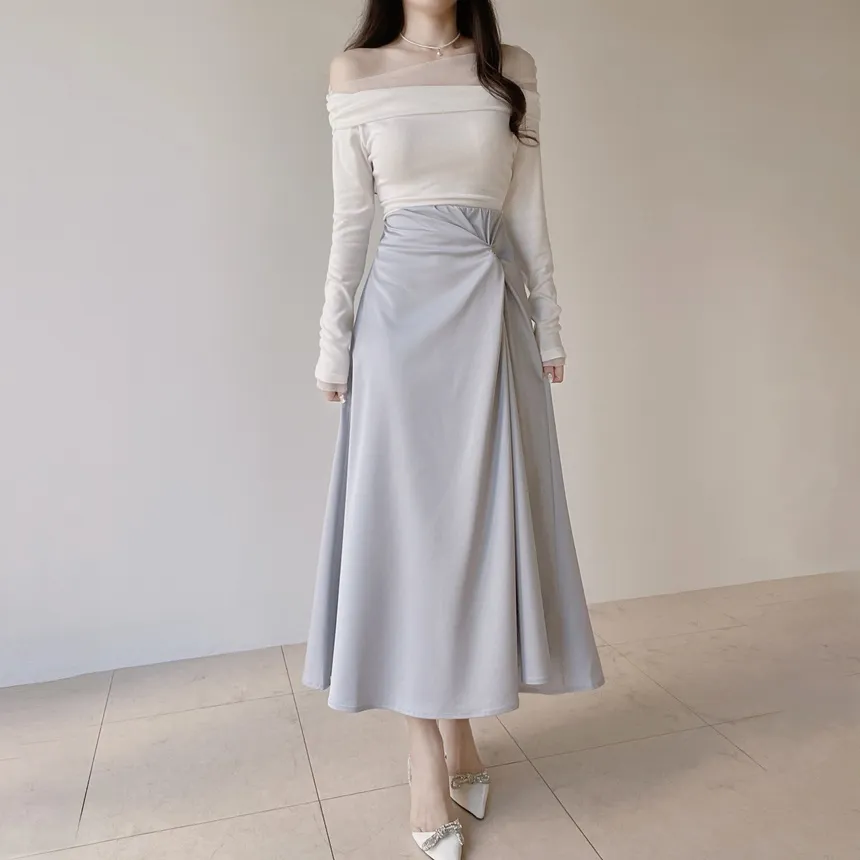 メッシュオフショルダーシャーリング長袖Tシャツ | mirangmirang | 詳細画像13