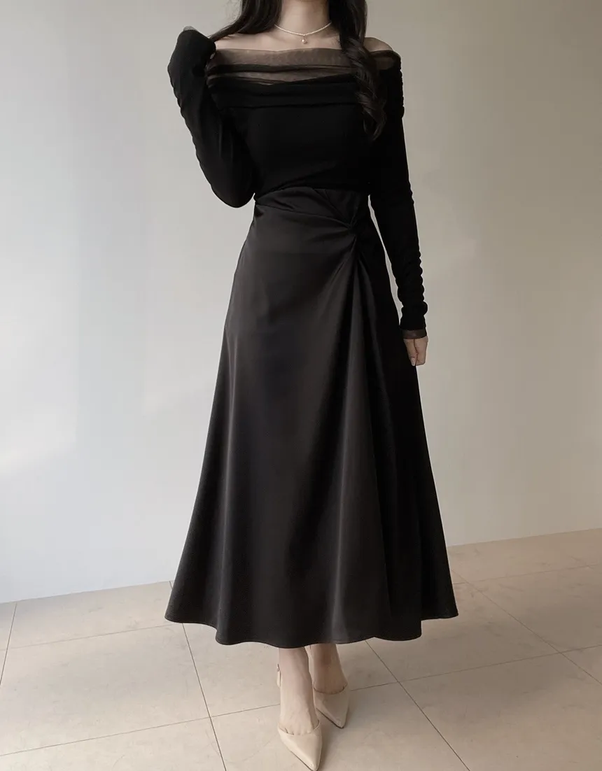 メッシュオフショルダーシャーリング長袖Tシャツ | mirangmirang | 詳細画像22