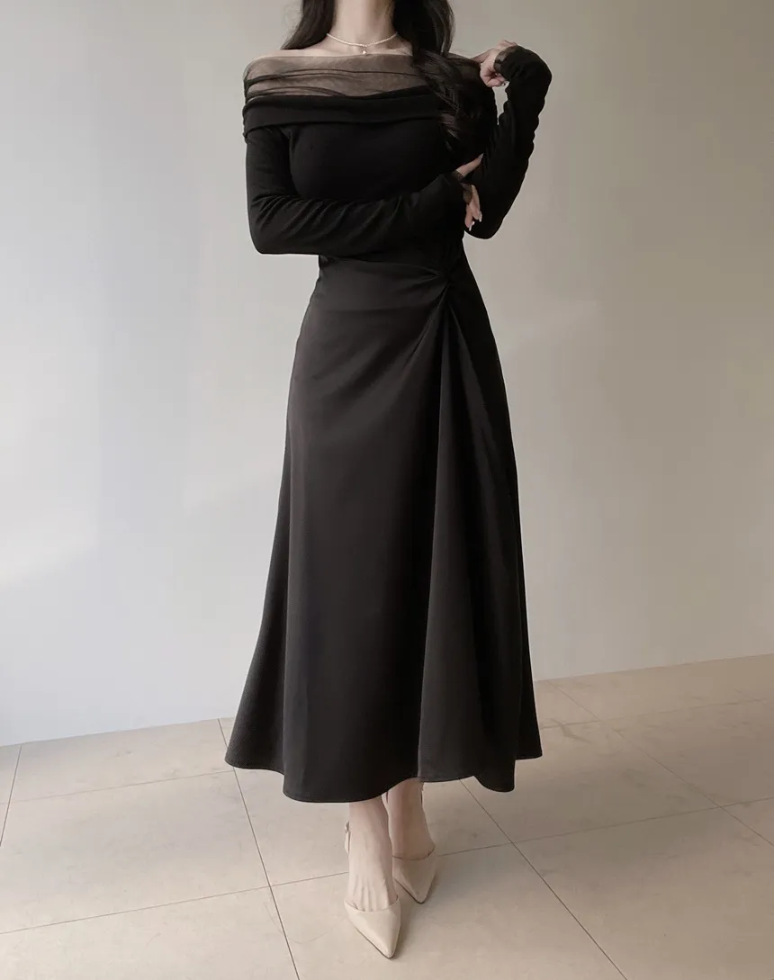 メッシュオフショルダーシャーリング長袖Tシャツ | mirangmirang | 詳細画像25