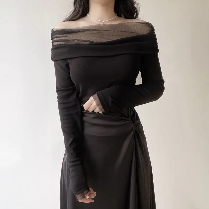 メッシュオフショルダーシャーリング長袖Tシャツ | mirangmirang | 詳細画像29