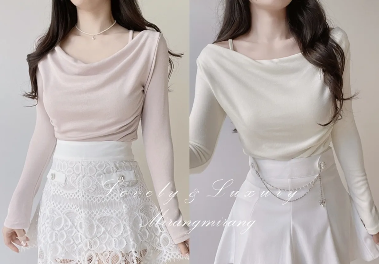 ドレープシャーリング長袖レイヤード風無地Tシャツ | mirangmirang | 詳細画像1