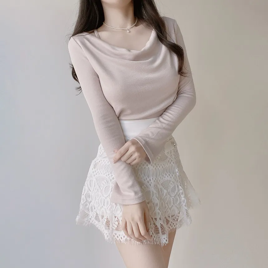 ドレープシャーリング長袖レイヤード風無地Tシャツ | mirangmirang | 詳細画像3