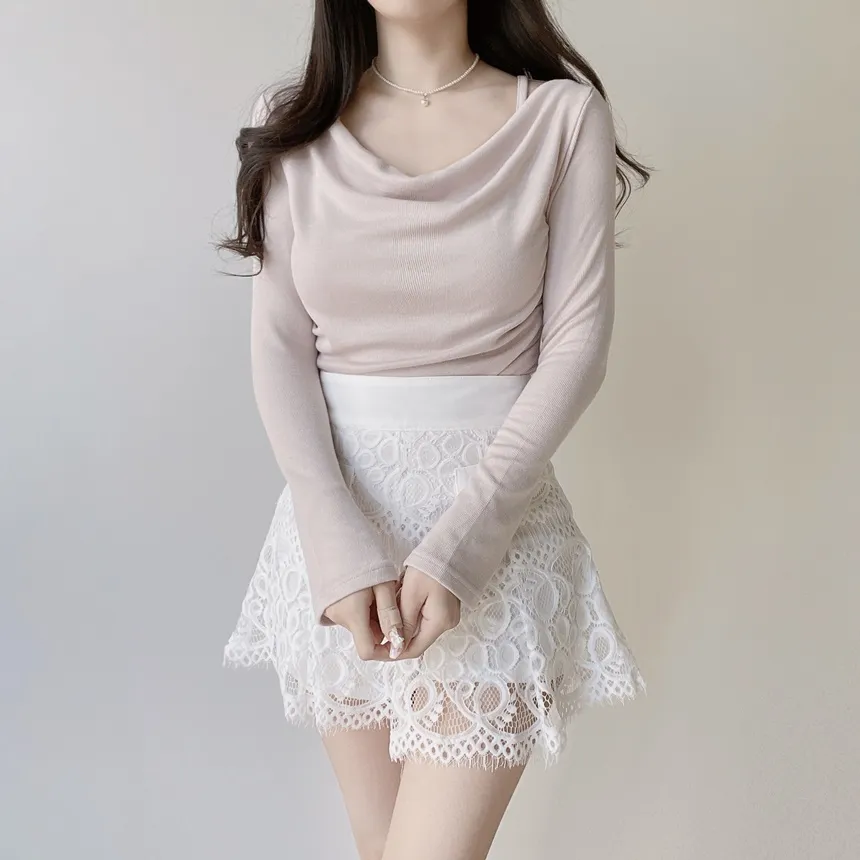 ドレープシャーリング長袖レイヤード風無地Tシャツ | mirangmirang | 詳細画像6