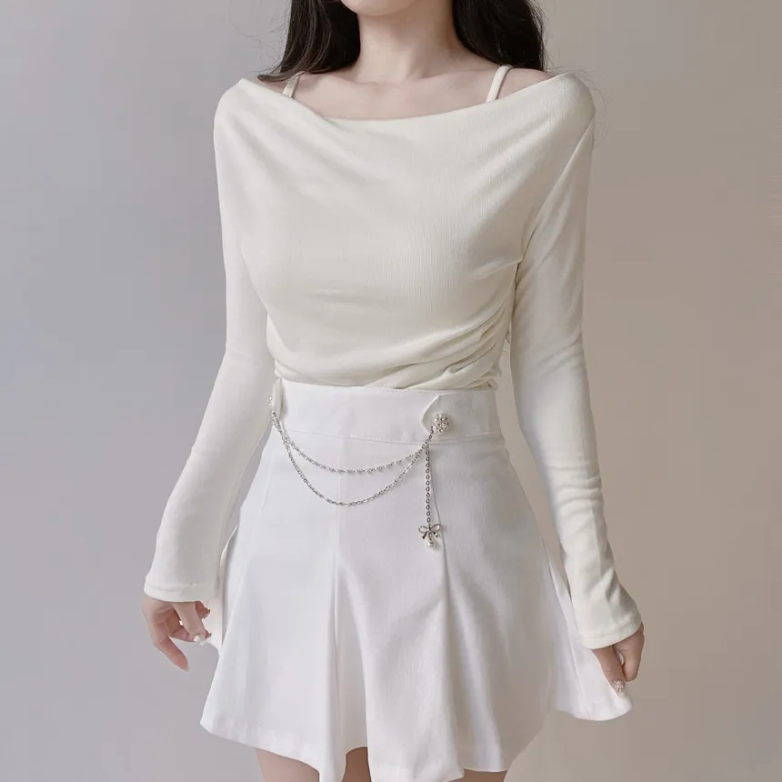 ドレープシャーリング長袖レイヤード風無地Tシャツ | mirangmirang | 詳細画像12