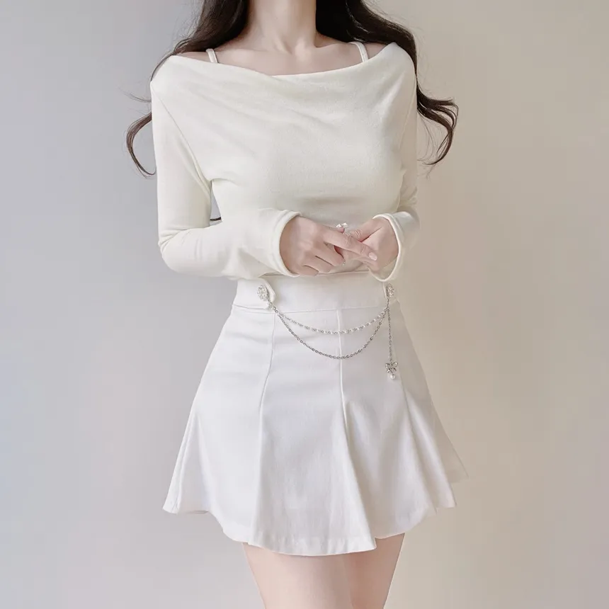 ドレープシャーリング長袖レイヤード風無地Tシャツ | mirangmirang | 詳細画像14