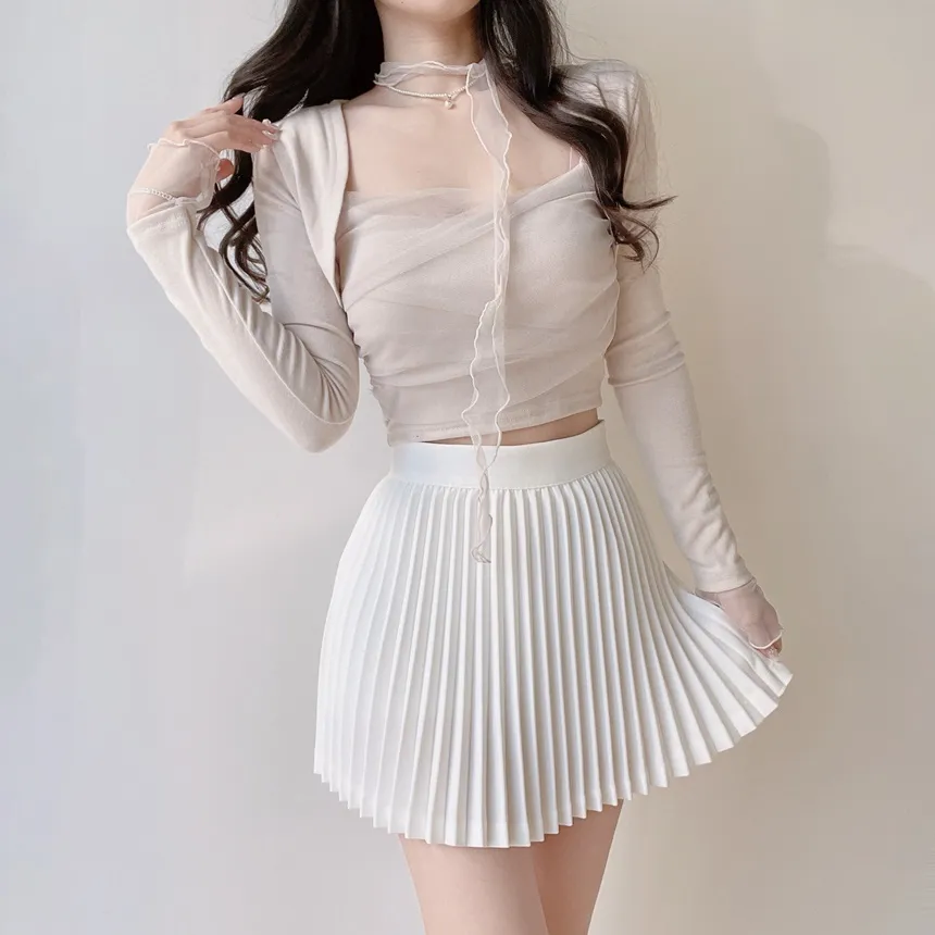 チュールシャーリングクロップドアンサンブルボレロカーディガンキャミソールストラップ付 | mirangmirang | 詳細画像25