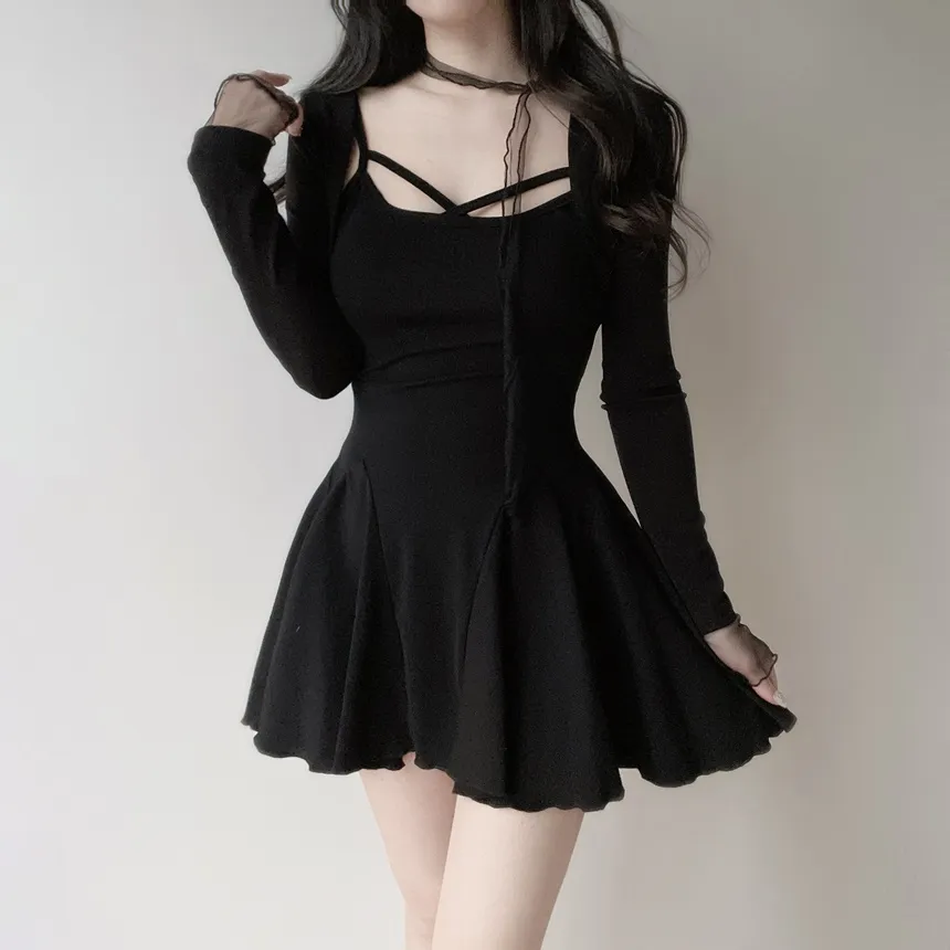 チュールシャーリングクロップドアンサンブルボレロカーディガンキャミソールストラップ付 | mirangmirang | 詳細画像35