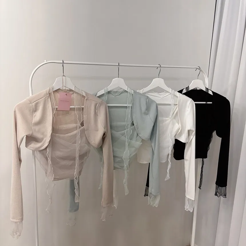 チュールシャーリングクロップドアンサンブルボレロカーディガンキャミソールストラップ付 | mirangmirang | 詳細画像36