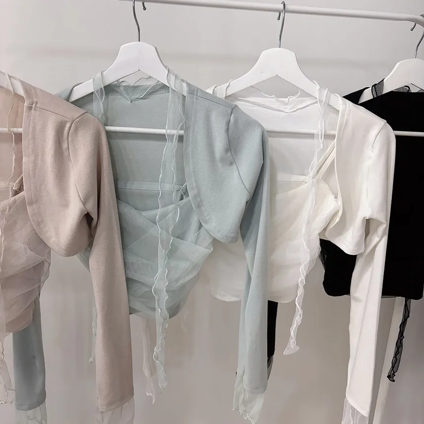 チュールシャーリングクロップドアンサンブルボレロカーディガンキャミソールストラップ付 | mirangmirang | 詳細画像41