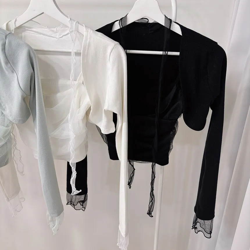 チュールシャーリングクロップドアンサンブルボレロカーディガンキャミソールストラップ付 | mirangmirang | 詳細画像42