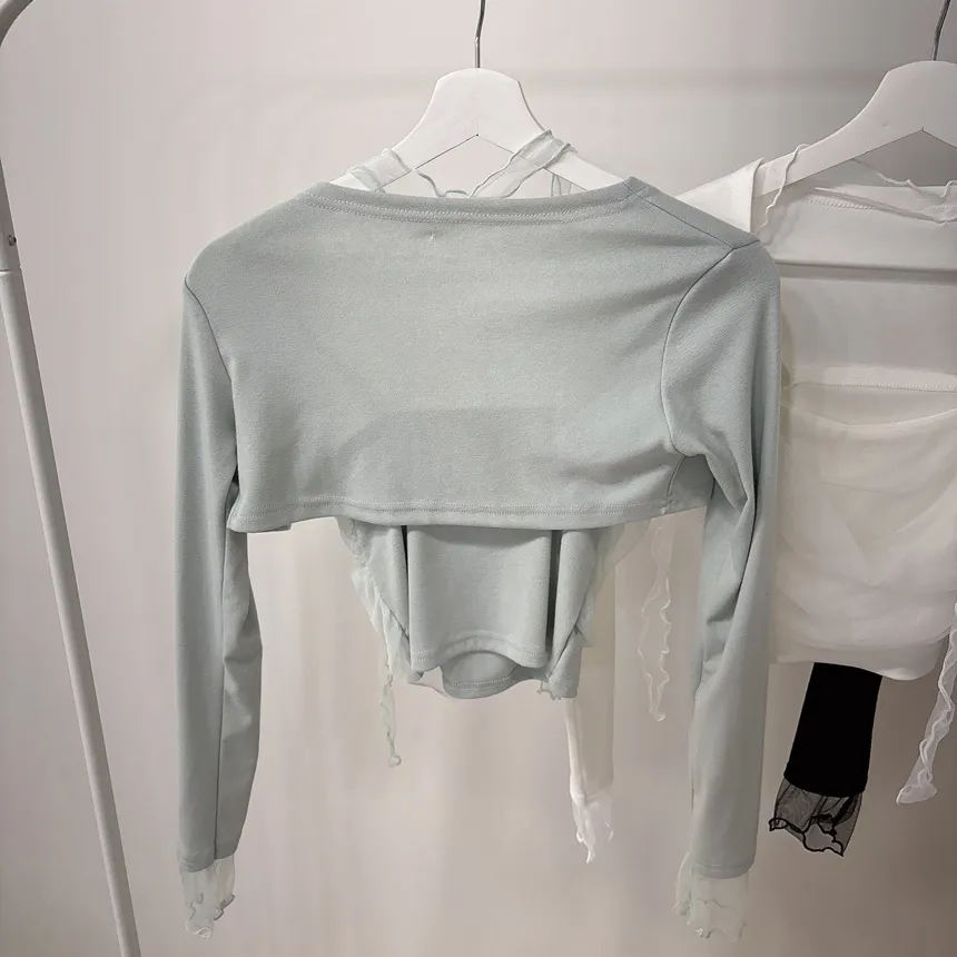 チュールシャーリングクロップドアンサンブルボレロカーディガンキャミソールストラップ付 | mirangmirang | 詳細画像47