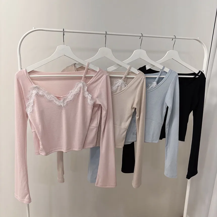 レースUネックセミクロップドアンサンブルキャミソールカーディガン | mirangmirang | 詳細画像30