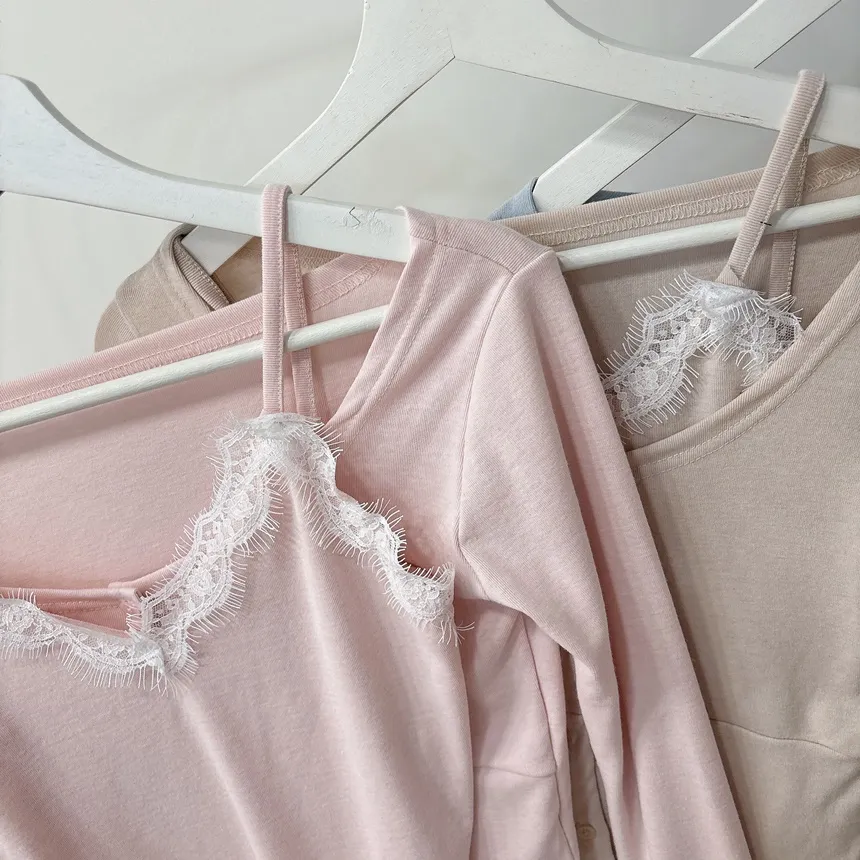 レースUネックセミクロップドアンサンブルキャミソールカーディガン | mirangmirang | 詳細画像32