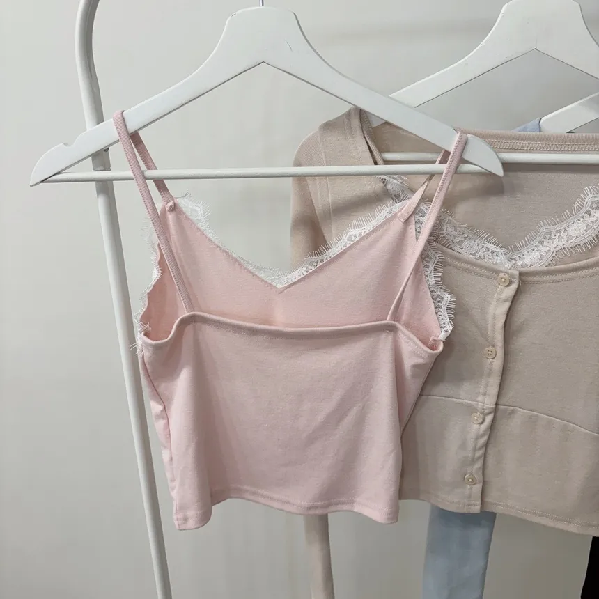 レースUネックセミクロップドアンサンブルキャミソールカーディガン | mirangmirang | 詳細画像35