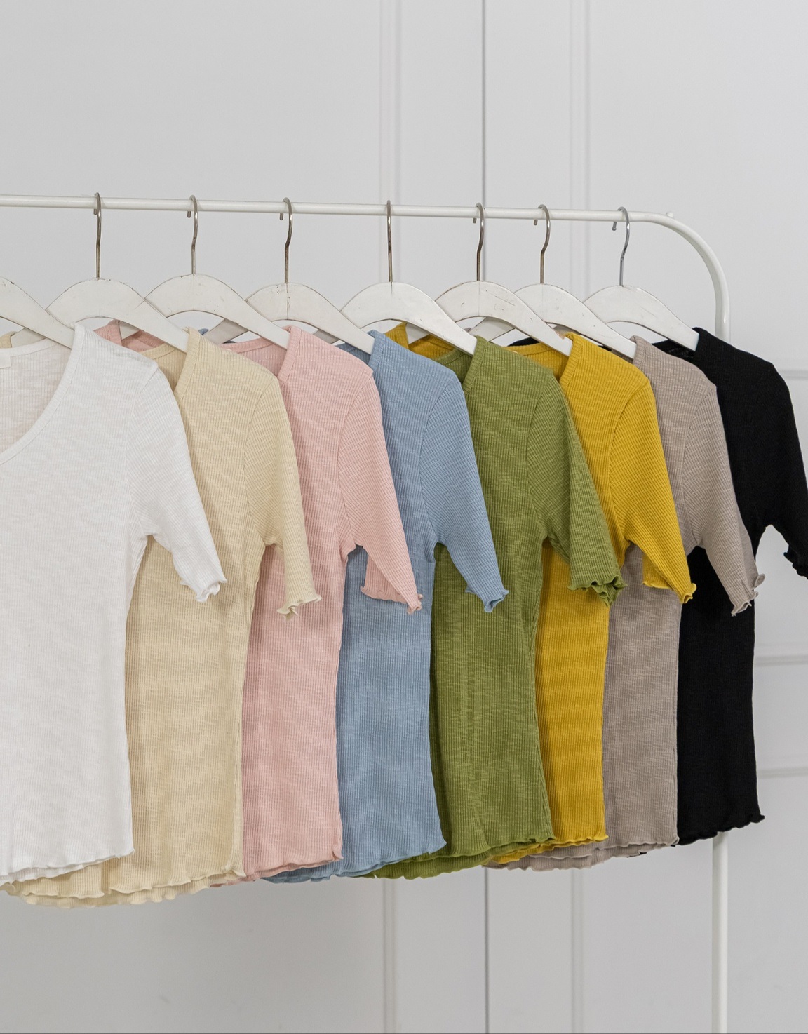 リブラウンドネックメロウスリム半袖無地Tシャツ | 詳細画像19