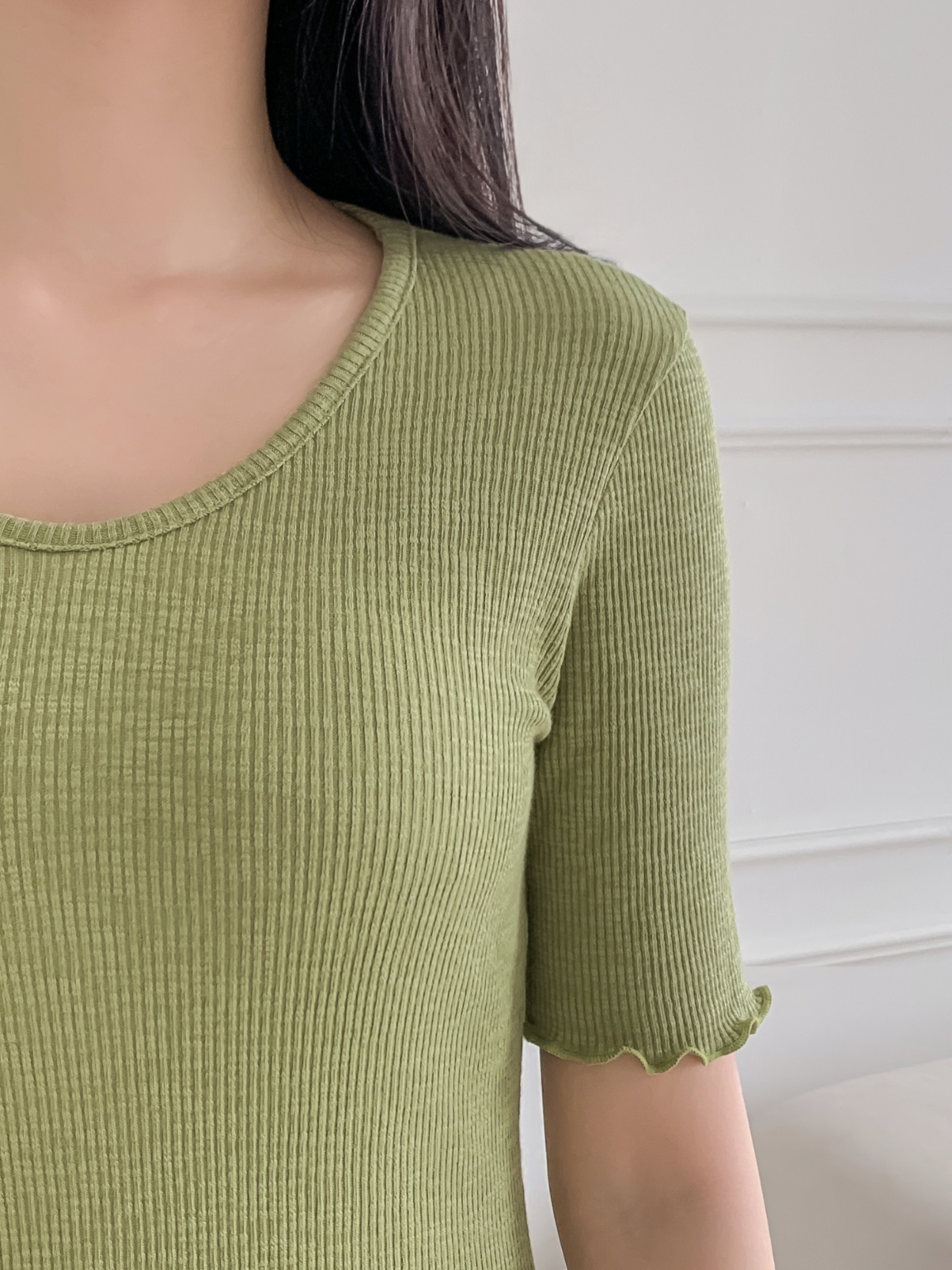 リブラウンドネックメロウスリム半袖無地Tシャツ | 詳細画像8