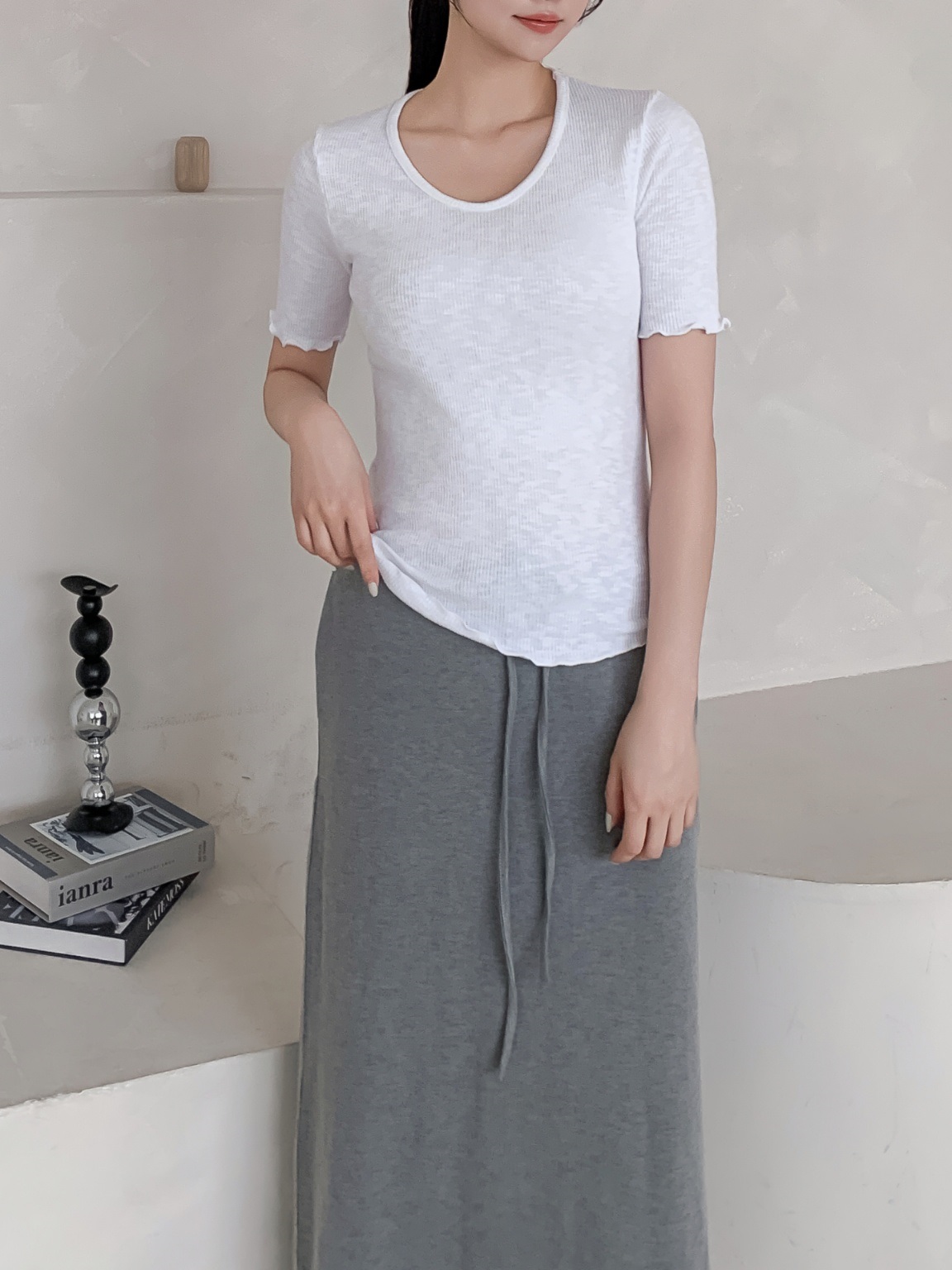 リブラウンドネックメロウスリム半袖無地Tシャツ | 詳細画像11