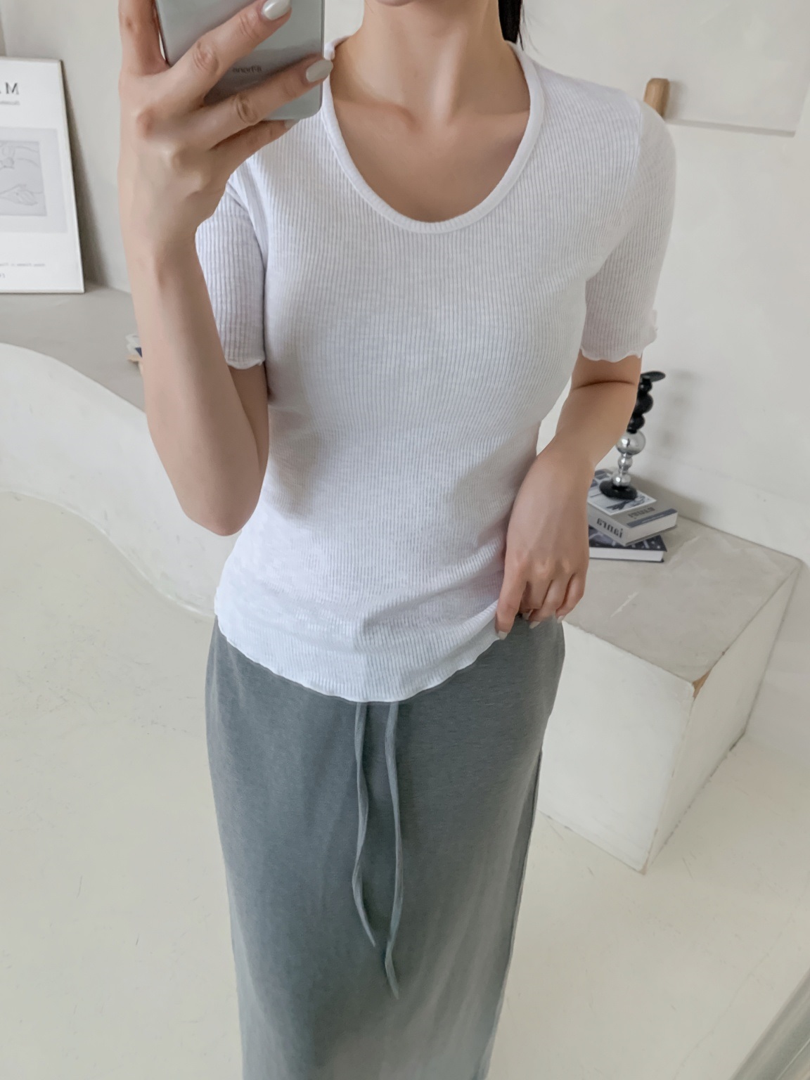 リブラウンドネックメロウスリム半袖無地Tシャツ | 詳細画像18