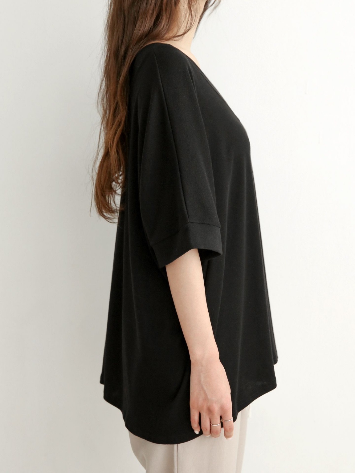 Vネックオーバーサイズルーズ半袖無地Tシャツ | 詳細画像9