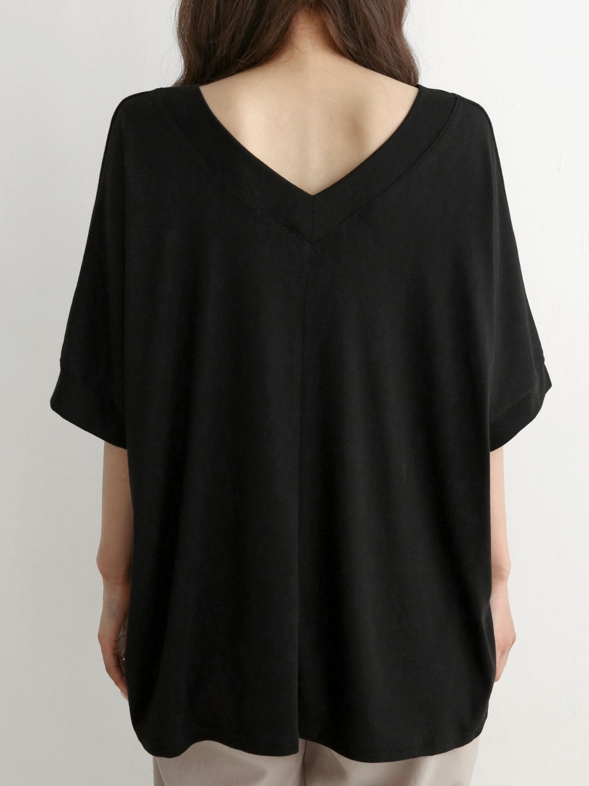 Vネックオーバーサイズルーズ半袖無地Tシャツ | 詳細画像11