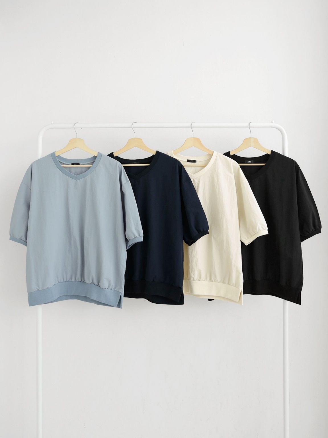 ナイロンラウンドネックスリットオーバーサイズルーズ半袖ハーフドロップショルダー無地スウェット | 詳細画像18