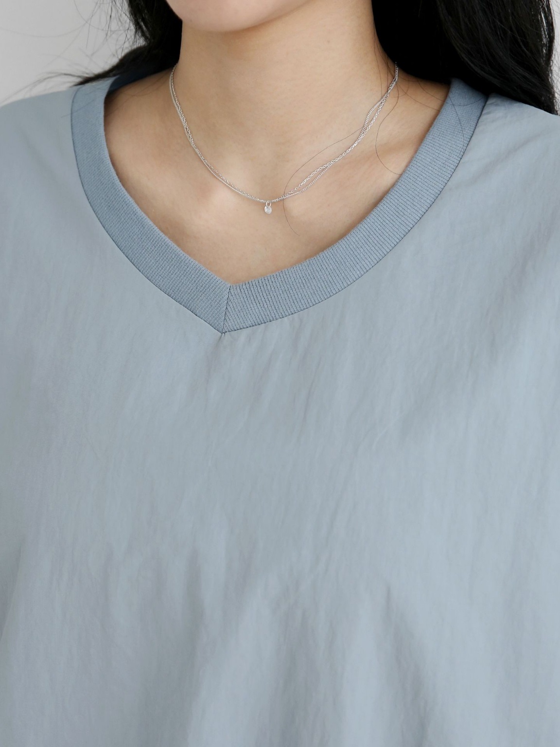 ナイロンラウンドネックスリットオーバーサイズルーズ半袖ハーフドロップショルダー無地スウェット | 詳細画像15