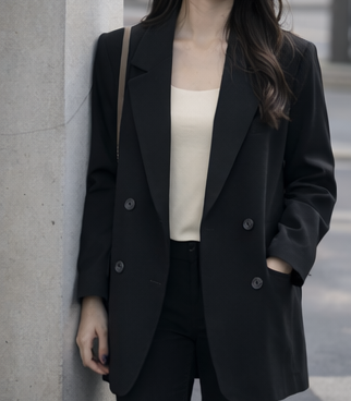 肩パッドオープンカラーオーバーサイズ長袖フラップポケットボタンスリーブダブルボタンハーフ無地ダブルジャケット | 詳細画像7