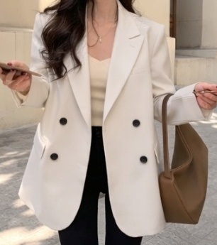 肩パッドオープンカラーオーバーサイズ長袖フラップポケットボタンスリーブダブルボタンハーフ無地ダブルジャケット | 詳細画像3