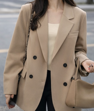 肩パッドオープンカラーオーバーサイズ長袖フラップポケットボタンスリーブダブルボタンハーフ無地ダブルジャケット | 詳細画像4