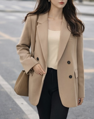 肩パッドオープンカラーオーバーサイズ長袖フラップポケットボタンスリーブダブルボタンハーフ無地ダブルジャケット | 詳細画像6