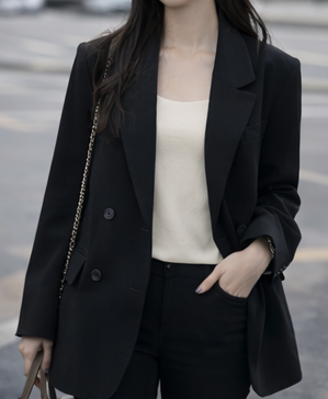 肩パッドオープンカラーオーバーサイズ長袖フラップポケットボタンスリーブダブルボタンハーフ無地ダブルジャケット | 詳細画像8