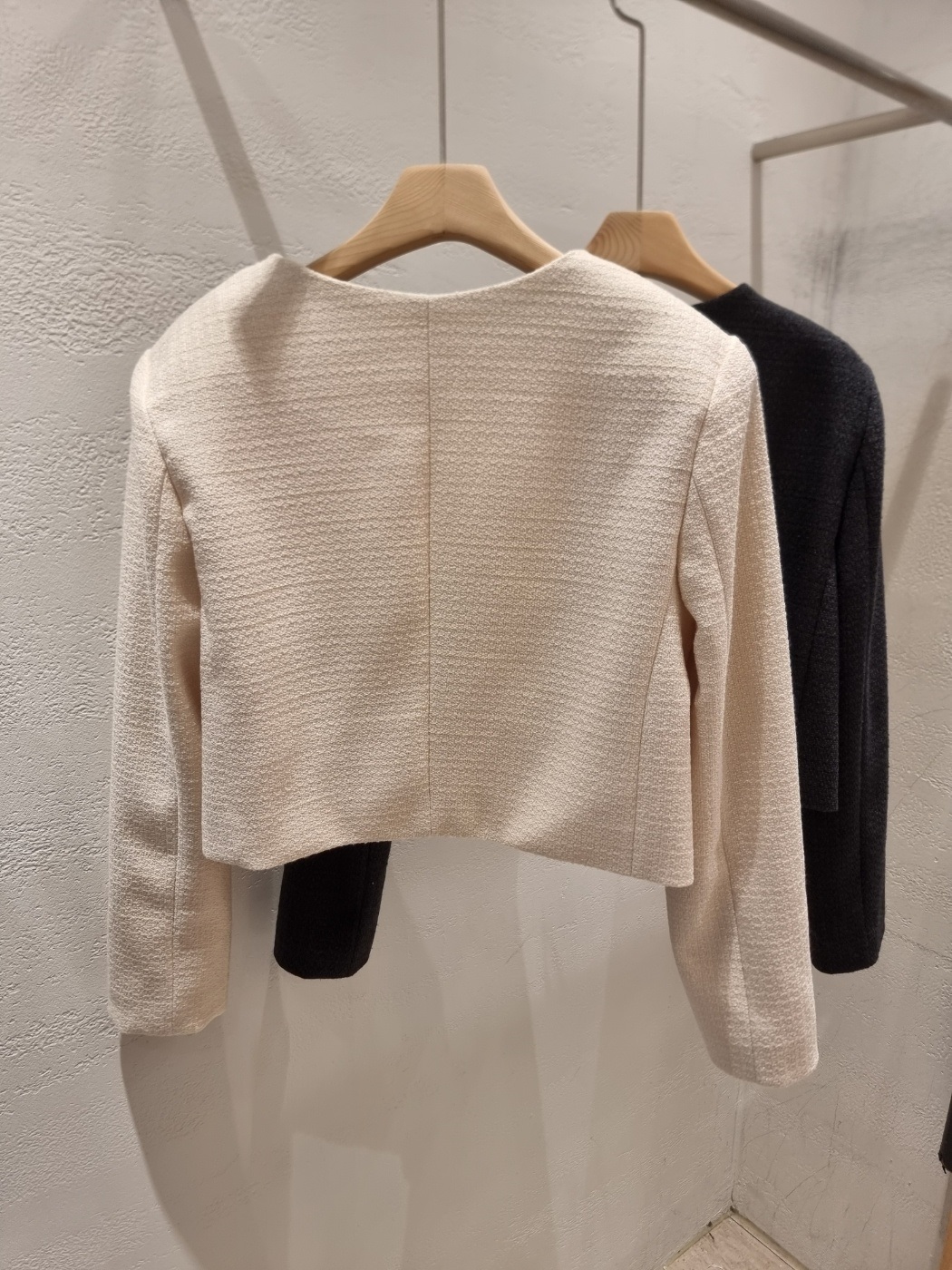 ツイードボタンラウンドネックノーカラー長袖アウトポケットジャケット | 詳細画像19