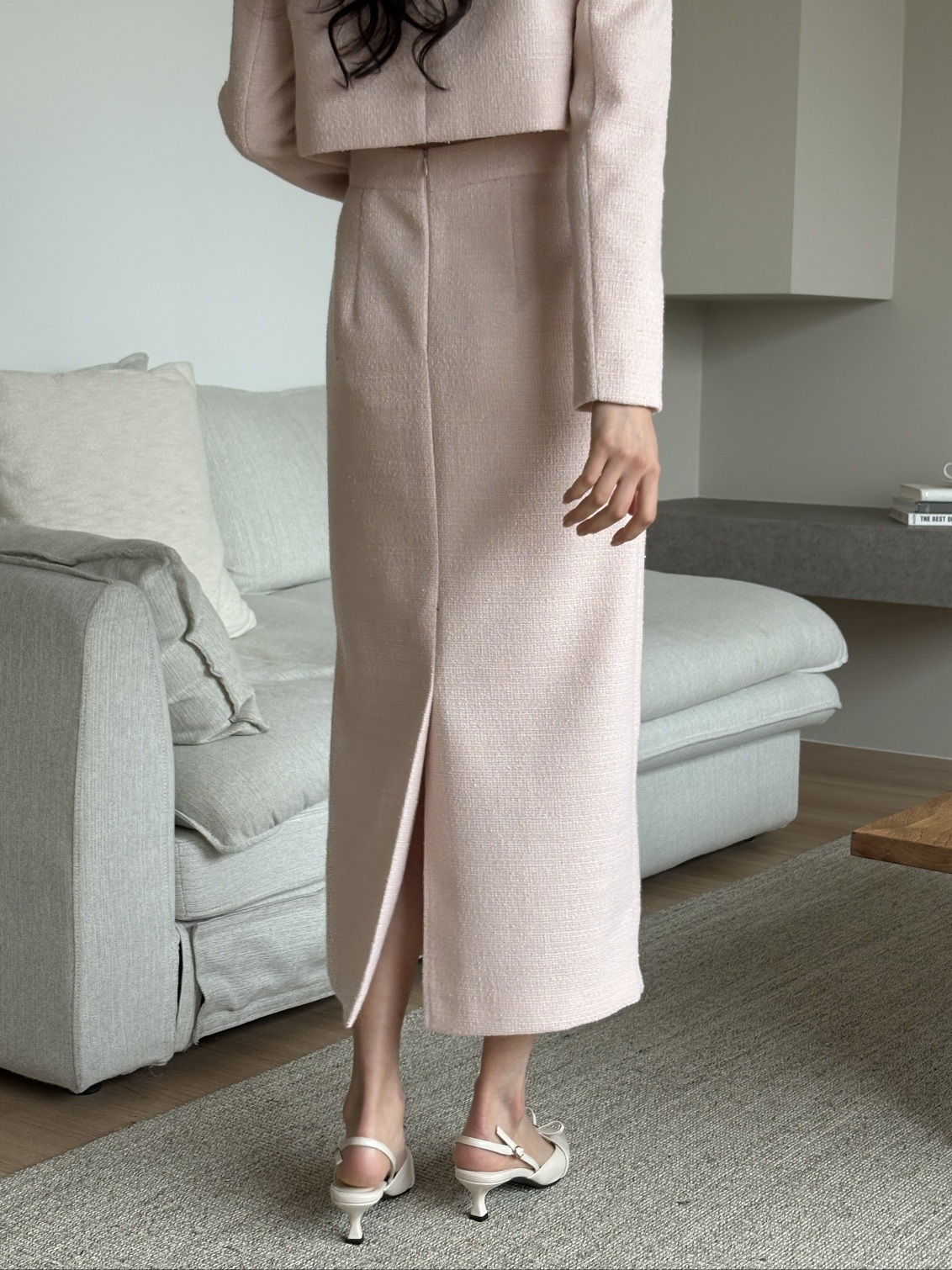 ツイードスリットラインスリムHライン(ロング丈)ヒドゥンジッパースカート | 詳細画像14