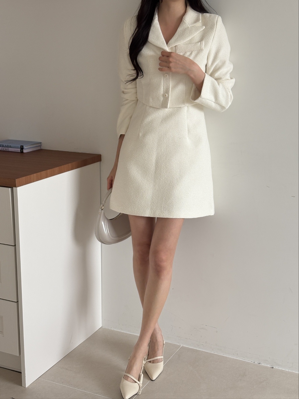 肩パッドオープンカラーライン長袖Aラインミニヒドゥンジッパー無地ワンピース | 詳細画像14
