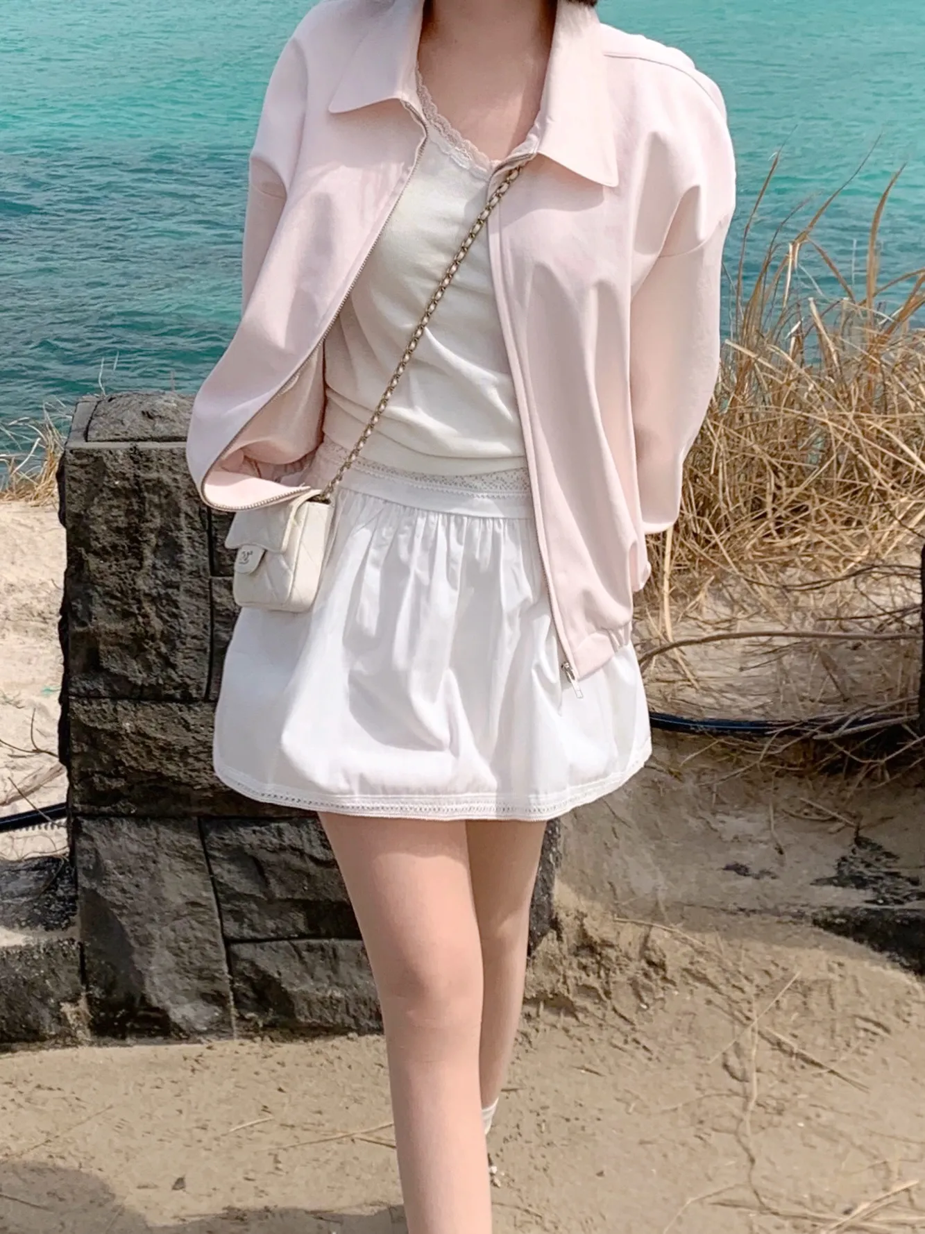 コットンジップアップカラーゴムポケット長袖ジャンパー | mingbelle | 詳細画像2