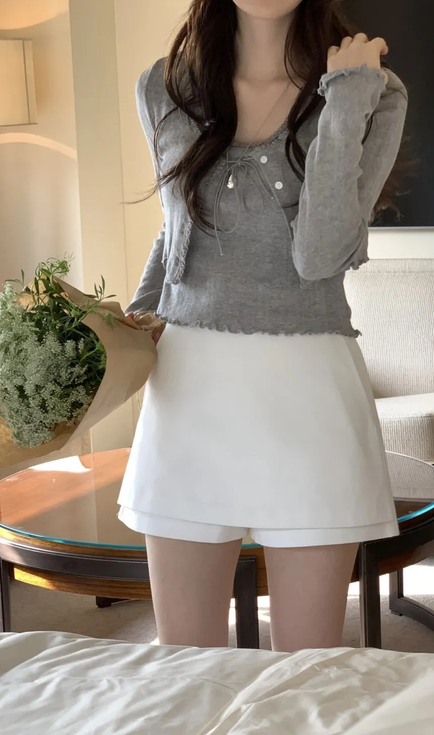 コットンジップアップミニスカートパンツ | mingbelle | 詳細画像1