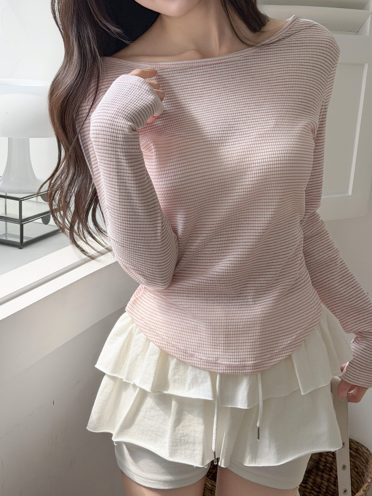 ラウンドネックベーシックスリム長袖配色Tシャツ | 詳細画像8