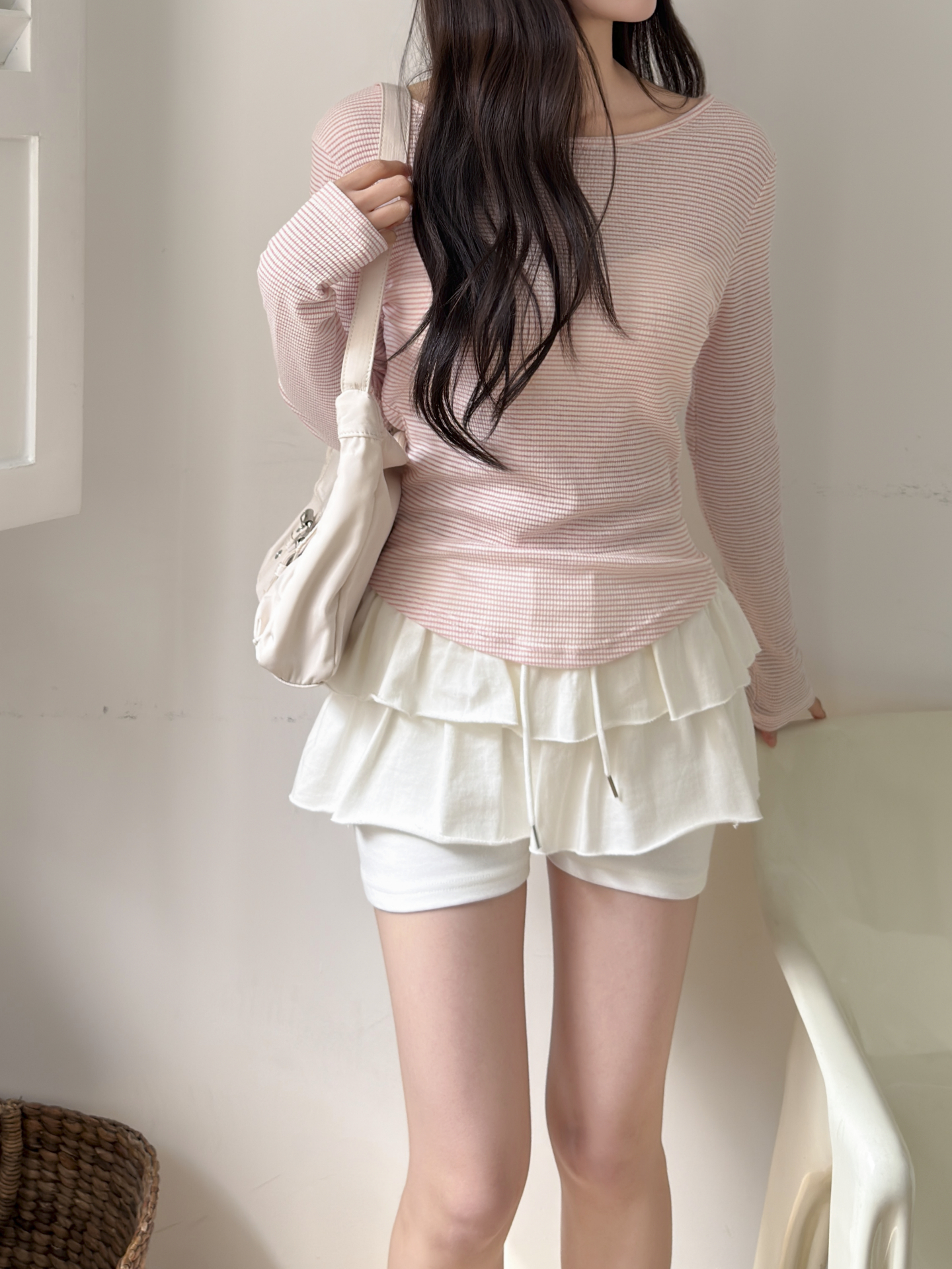 ラウンドネックベーシックスリム長袖配色Tシャツ | 詳細画像4