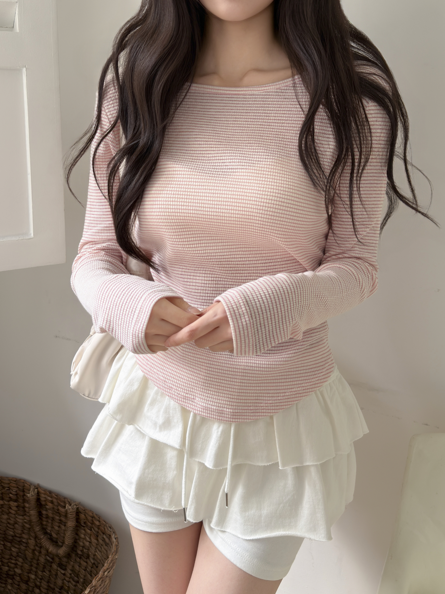 ラウンドネックベーシックスリム長袖配色Tシャツ | 詳細画像11