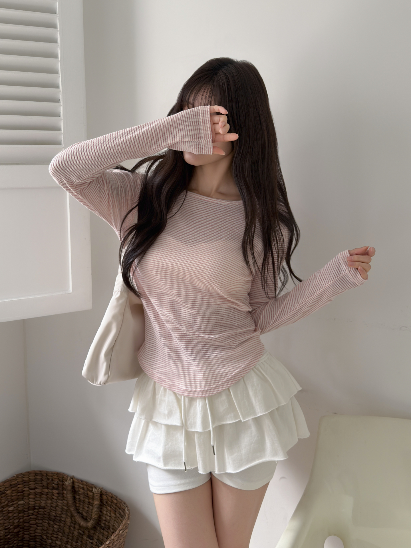 ラウンドネックベーシックスリム長袖配色Tシャツ | 詳細画像5