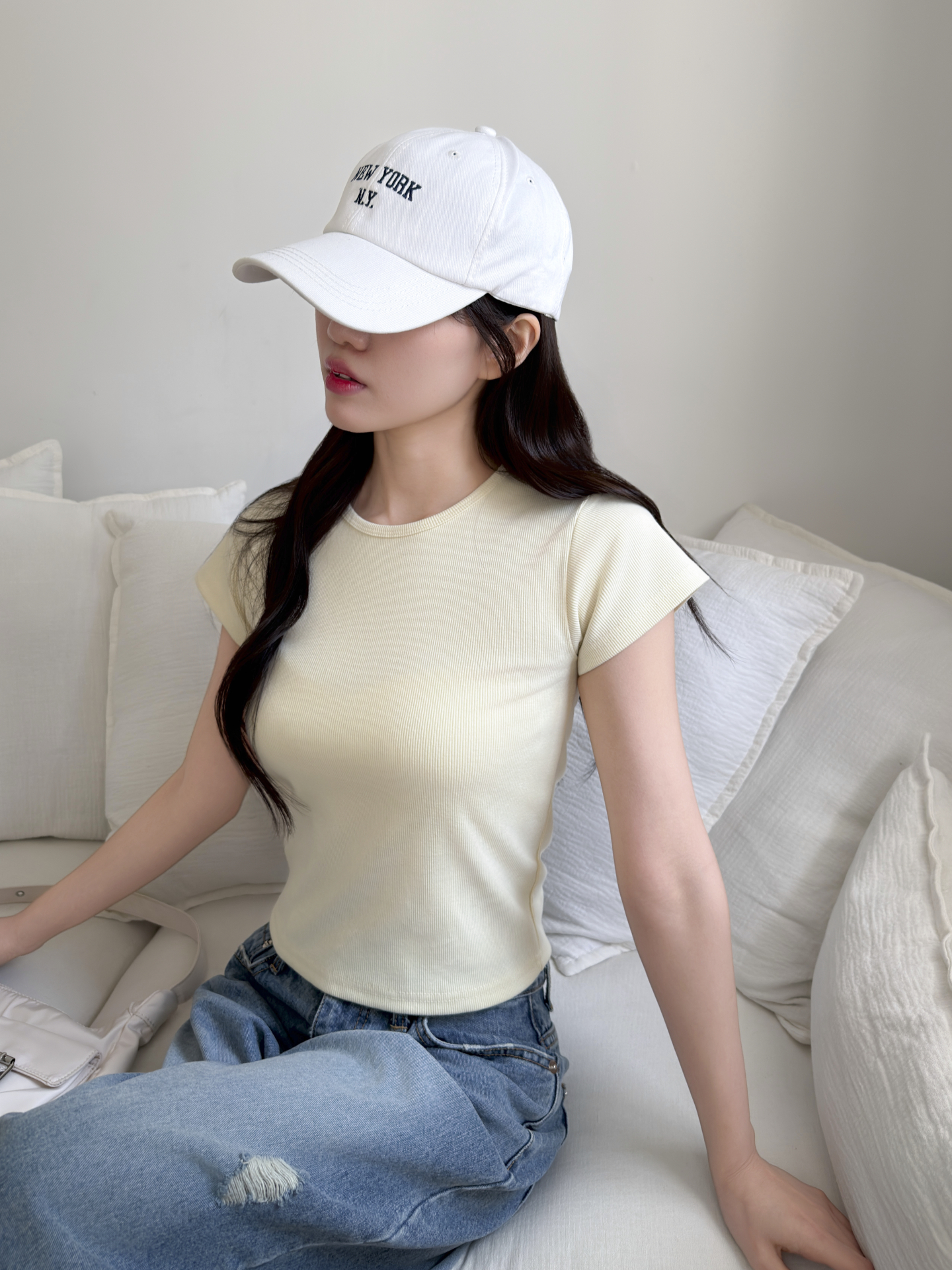 リブラウンドネックベーシックスリム半袖配色Tシャツ | 詳細画像11