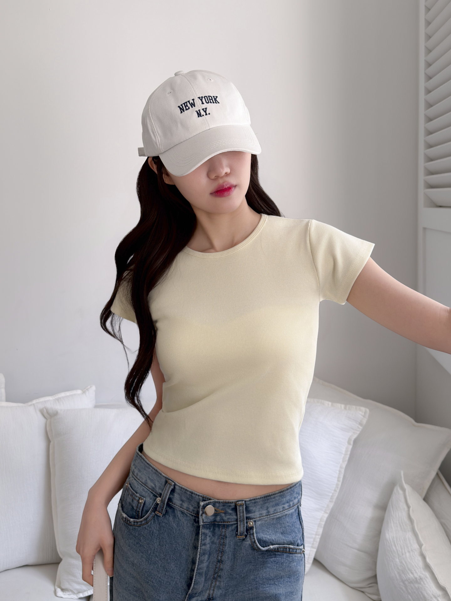 リブラウンドネックベーシックスリム半袖配色Tシャツ | 詳細画像4