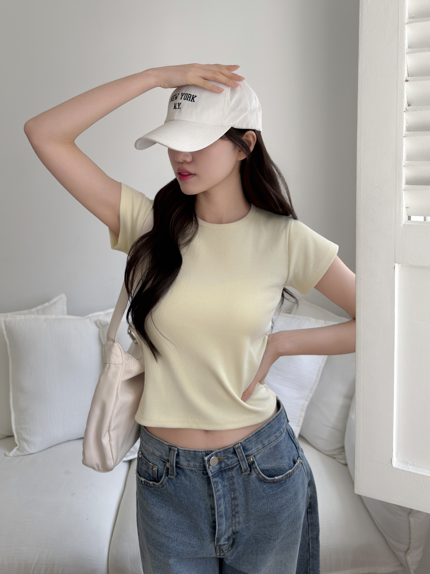 リブラウンドネックベーシックスリム半袖配色Tシャツ | 詳細画像8