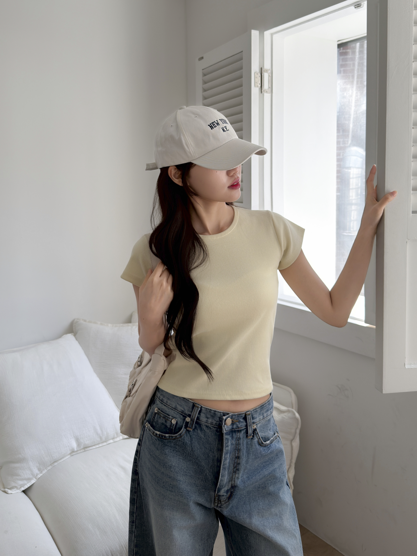 リブラウンドネックベーシックスリム半袖配色Tシャツ | 詳細画像7