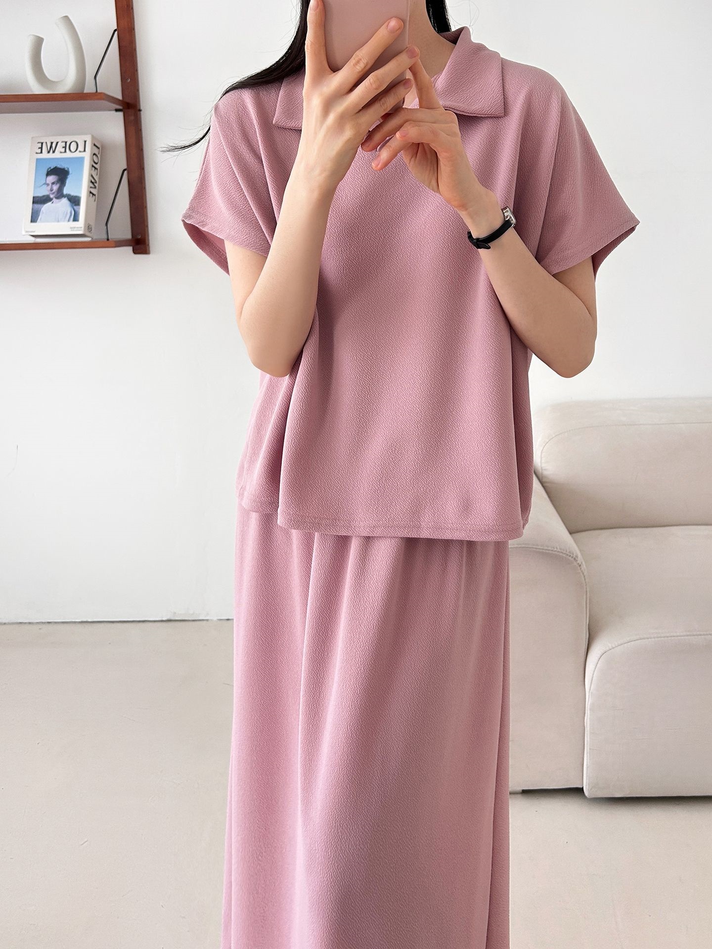 カラーウエストゴムロングルーズ半袖セットアップスカートTシャツ | 詳細画像11