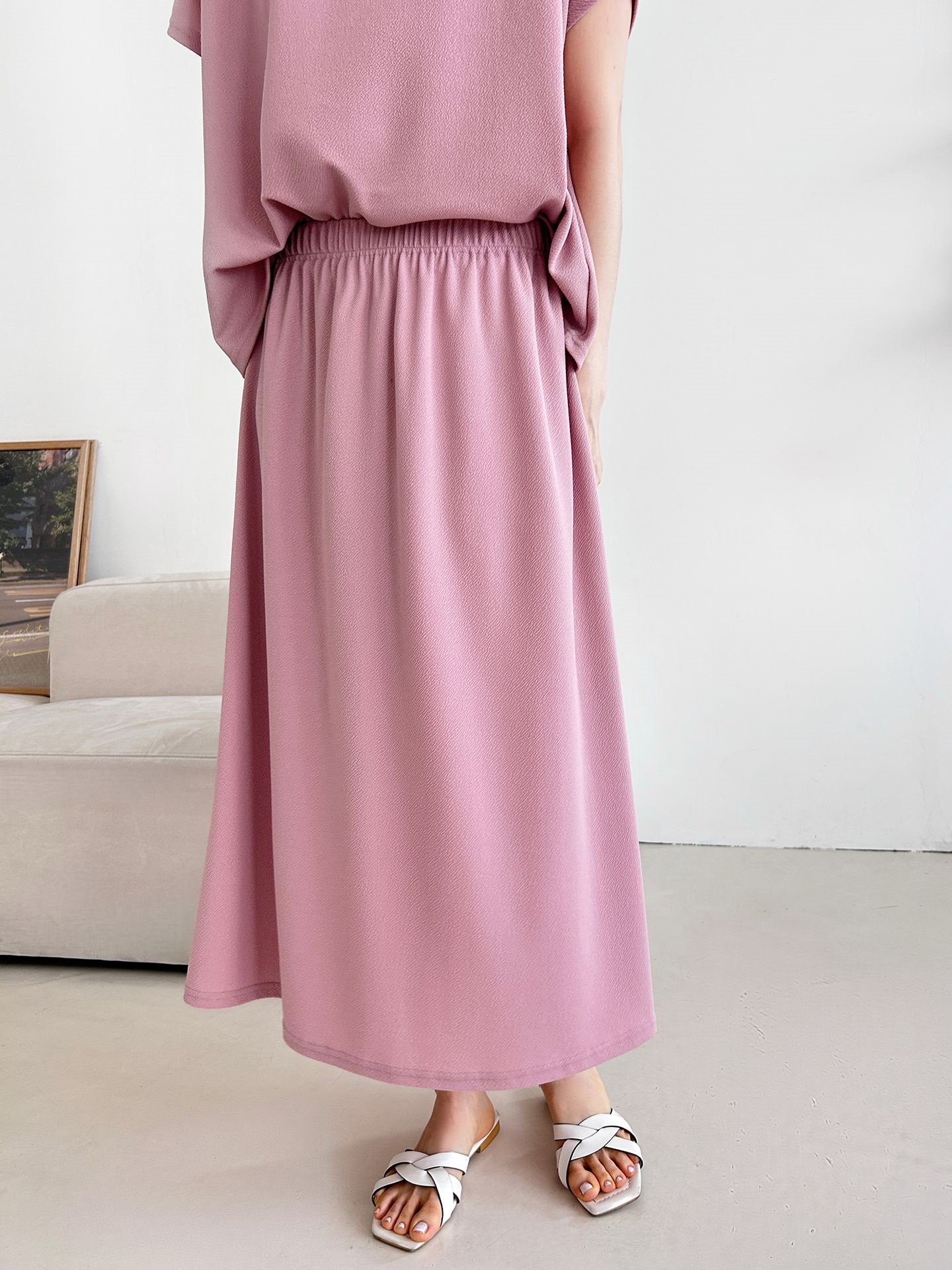 カラーウエストゴムロングルーズ半袖セットアップスカートTシャツ | 詳細画像10