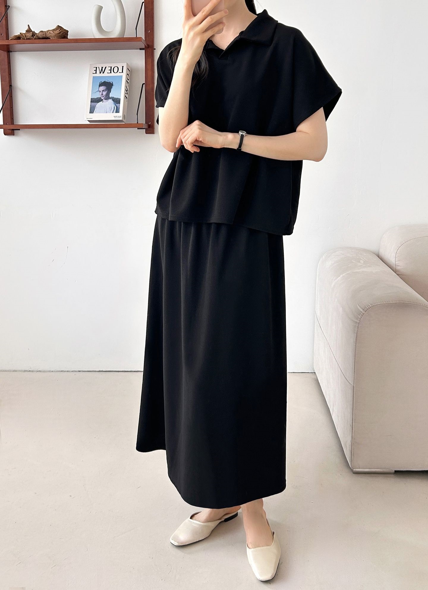 カラーウエストゴムロングルーズ半袖セットアップスカートTシャツ | 詳細画像18