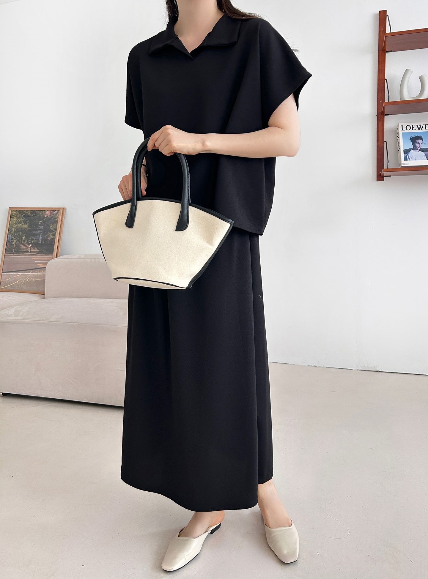 カラーウエストゴムロングルーズ半袖セットアップスカートTシャツ | 詳細画像19